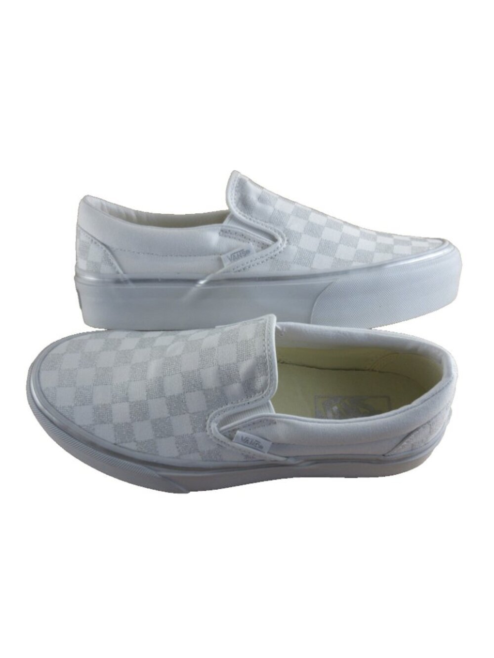 Vans Women's Classic Slip On Platform Metallic Checkerboard Silver Shoes Sizes - Picture 8 of 8